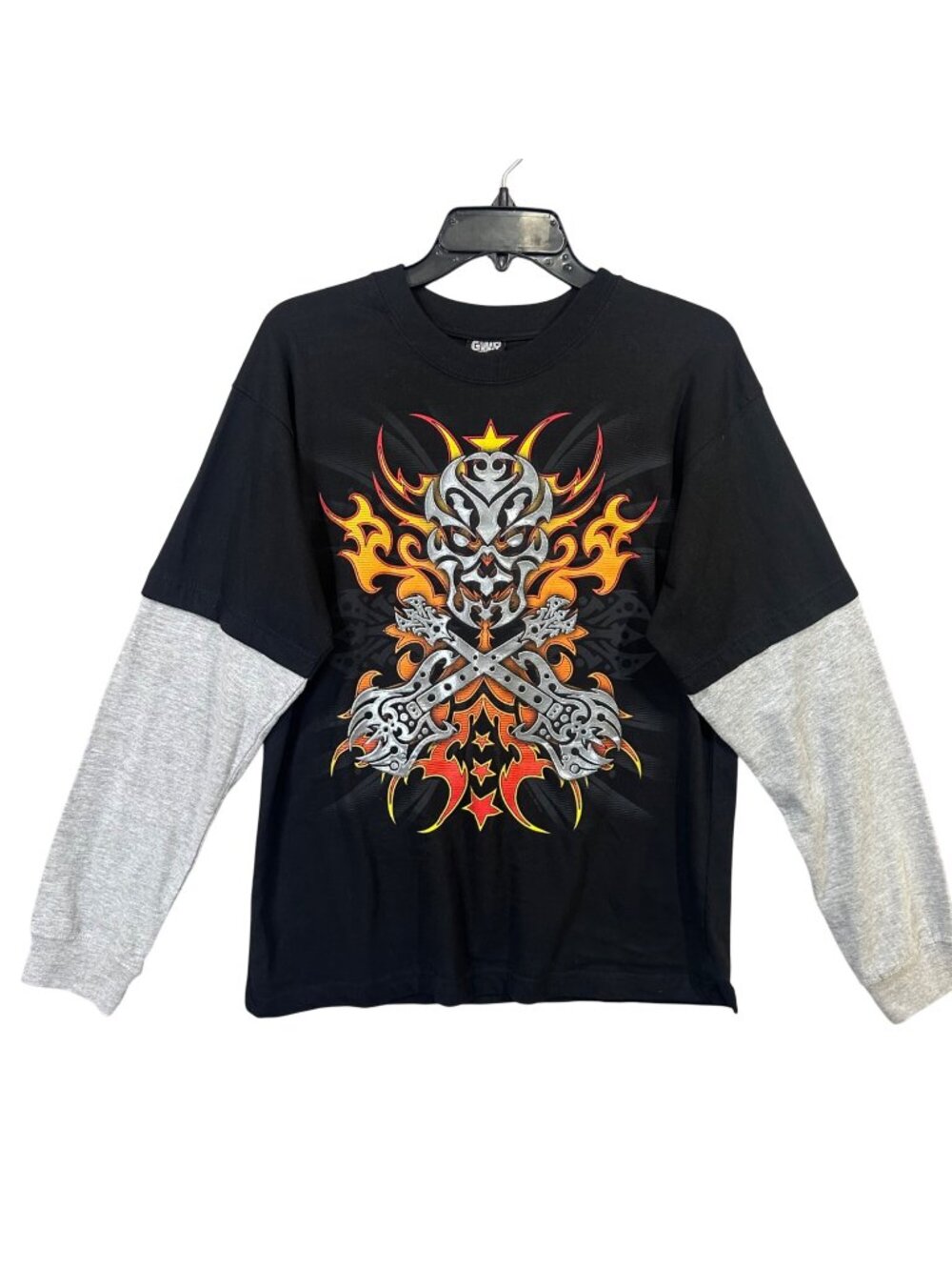 GWP Sport Long Sleeve Double-Layer Skull Flame Graphic T Youth 2XL (18/20) GUC